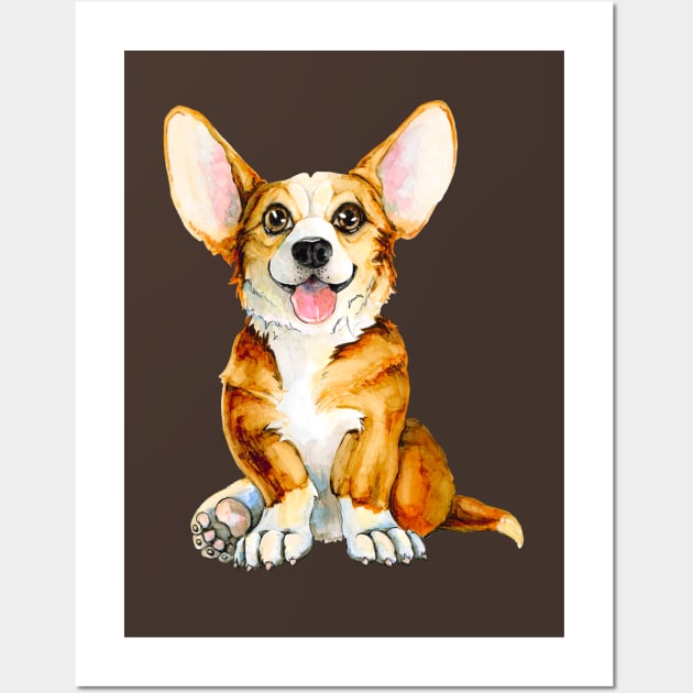 Cute smiling puppy of Corgi breed. Ginger dog. Wall Art by kacia